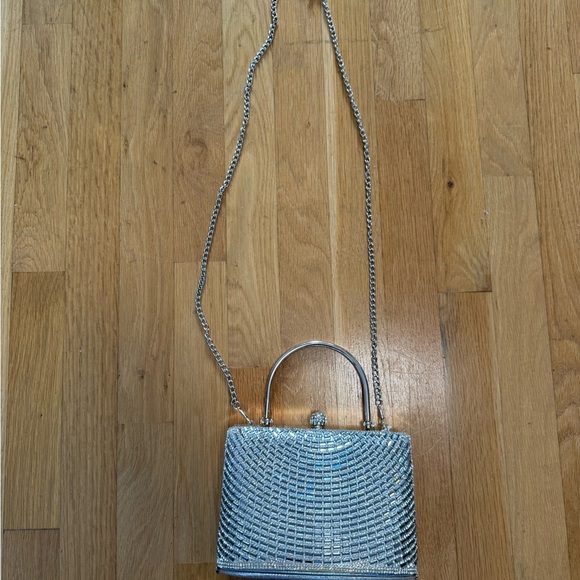 NWT d'morgeaux Silver Rhinestone Clutch Bag AZ7219 Metal Handle Shoulder Purse - Picture 9 of 12